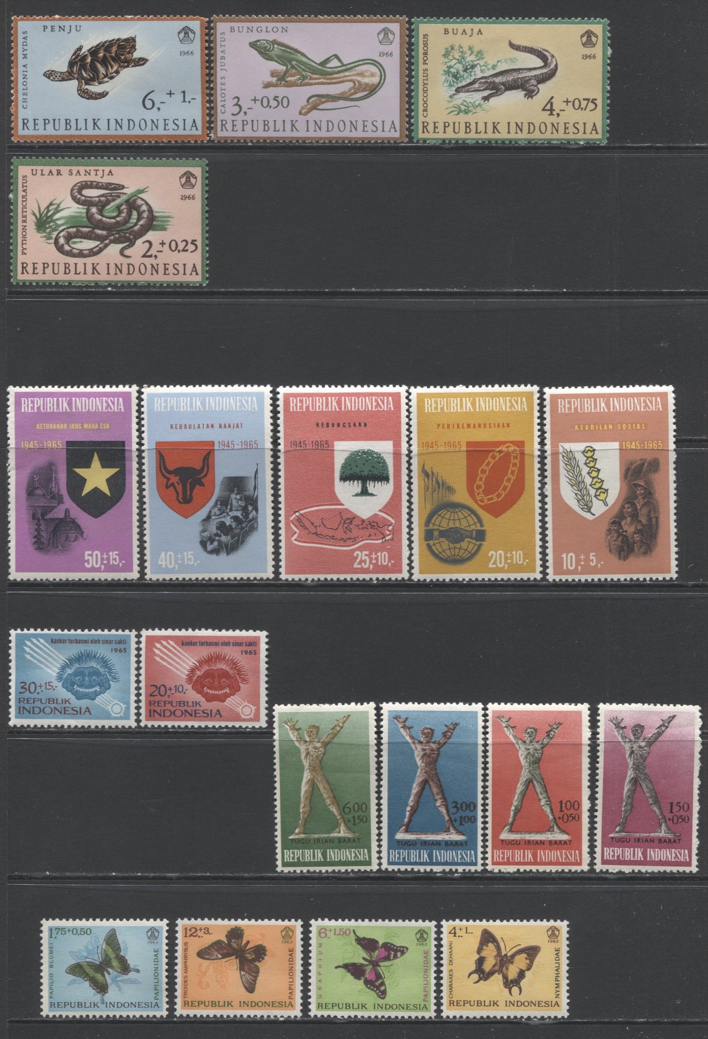 Lot 92 Indonesia SC#B150/B210 1963-1967 Semi-Postals, A VFNH/LH Range Of Singles, 2017 Scott Cat. $19.55 USD, Click on Listing to See ALL Pictures