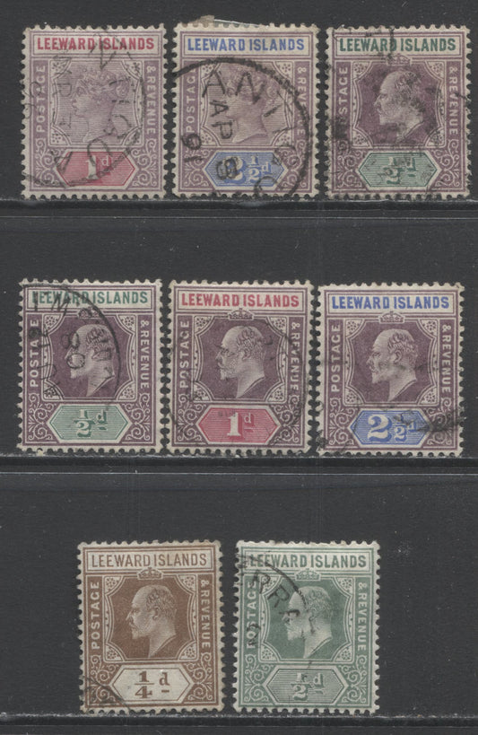 Lot 93 Leeward Islands SC#2/42 1890-1911 KGV Imperium Keyplate Definitives, A F/VF Used Range Of Singles, 2017 Scott Cat. $32.85 USD, Click on Listing to See ALL Pictures