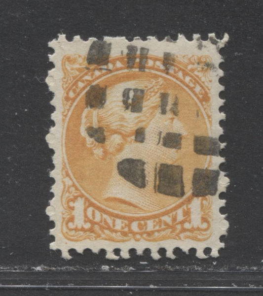 Lot 93 Canada #35d 1c Orange Queen Victoria, 1870-1897 Small Queen Issue, A VF Used Example Montreal, 11.5 x 12, Soft Vertical Wove, With Segmented Cork Cancel