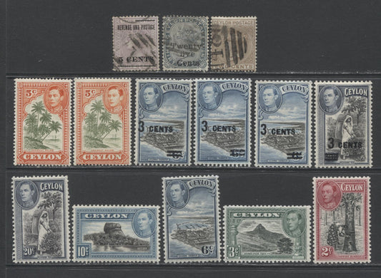 Lot 93 Ceylon SC#278c/292a 1938-1950 King George VI Definitives, A VFOG Range Of Singles, 2017 Scott Cat. $13.8 USD, Click on Listing to See ALL Pictures