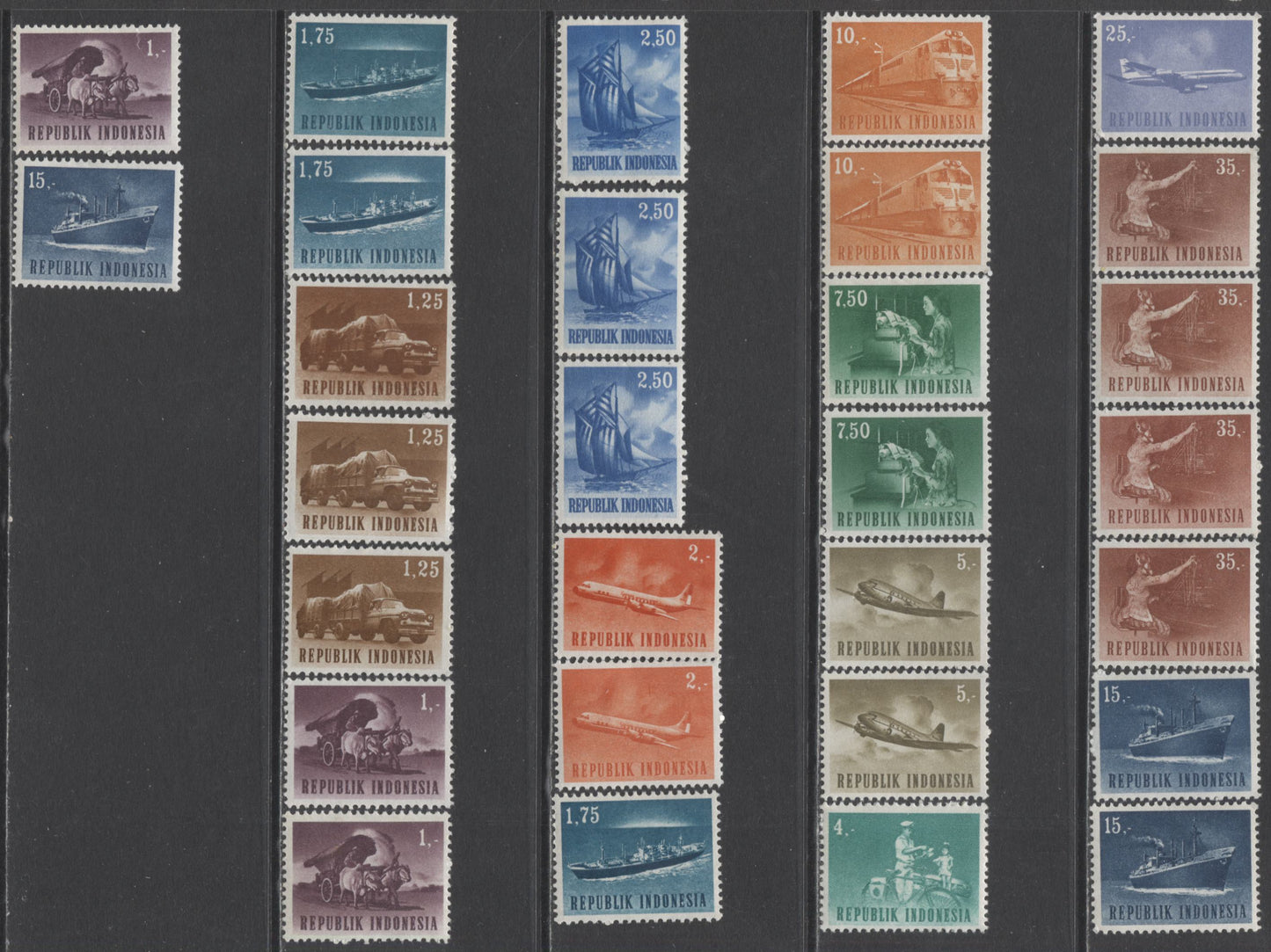 Lot 93 Indonesia SC#616/686 1964-1966 Sukarno & Transportation Definitives, A VFOG/NH Range Of Singles, 2017 Scott Cat. $22.25 USD, Click on Listing to See ALL Pictures