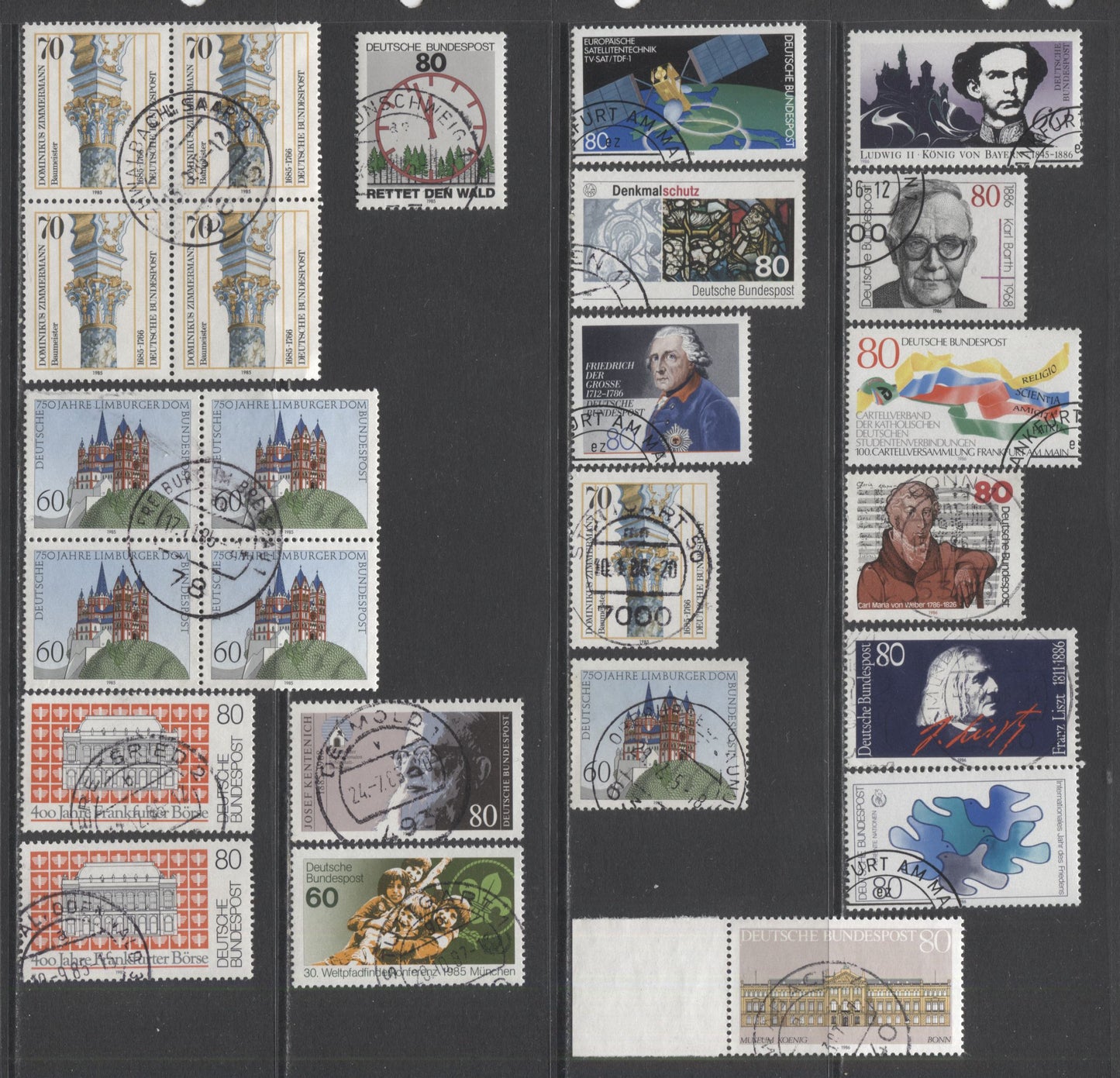 Lot 94 Germany SC#1442-1469 1985-1986 Commemoratives, A VF Used Range Of Singles & Blocks Of 4, 2017 Scott Cat. $15 USD, Click on Listing to See ALL Pictures