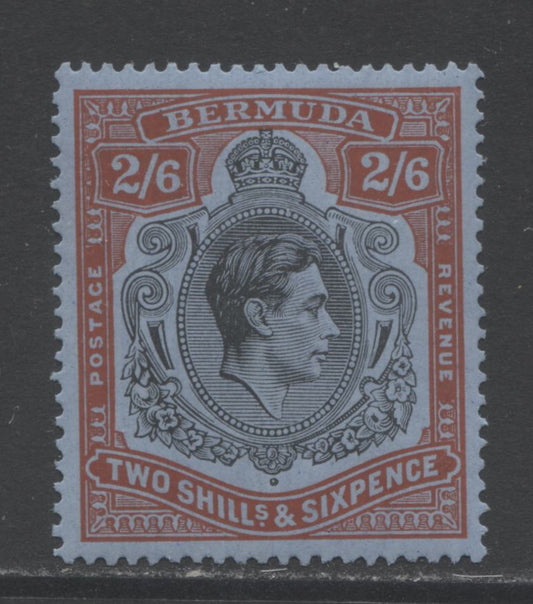 Lot 94 Bermuda SC#124avar 2/6d Black and Red on Blue, Perf. 14, Chalky Paper 1938-1953 King George VI Keyplate Definitives, A VFOG Example, Click on Listing to See ALL Pictures