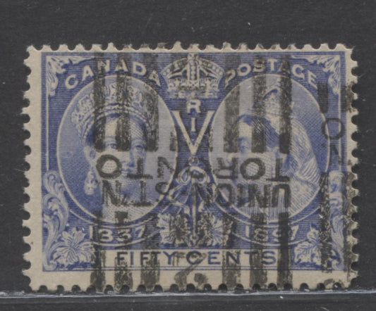 Lot 94 Canada #60 50c Ultramarine Queen Victoria, 1897 Diamond Jubilee Issue, A VG Used Example With Union Station Toronto Roller Cancel
