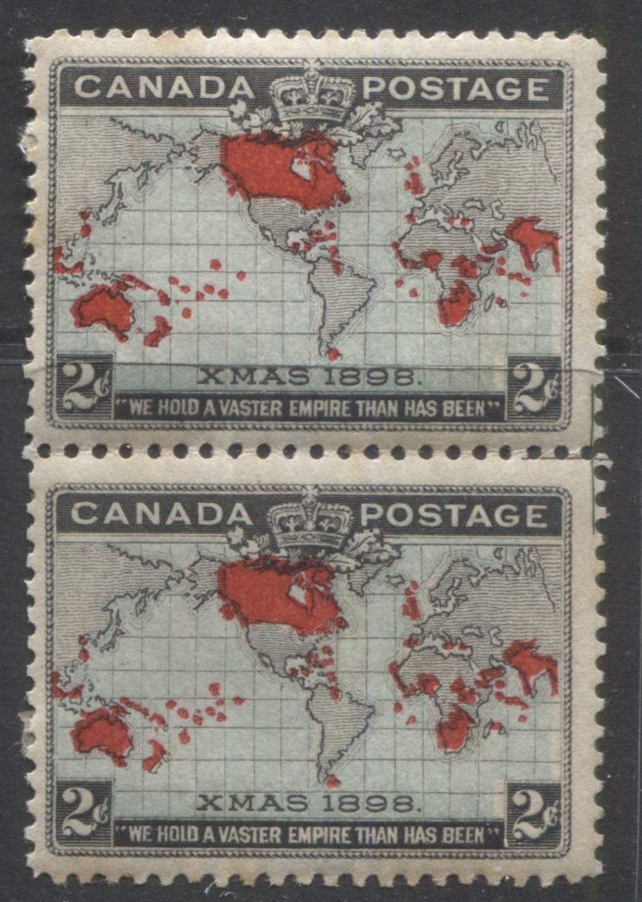 Lot 94 Canada #86 2c Black, Blue & Carmine Mercator's Projection, 1898 Imperial Penny Postage Issue, A Fine OG Vertical Pair With Extra Islands & Perforation Cross Guide
