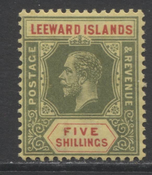 Lot 94 Leeward Islands SC#57 5/- Green & Red On Yellow 1912-1922 KGV Imperium Keyplate Definitives, A FOG Example, 2022 Scott Classic Cat., $65 USD, Click on Listing to See ALL Pictures