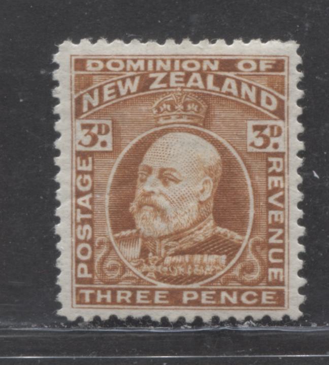 Lot 94 New Zealand SC#133a 3d Brown, Perf 14 1909-1916 King Edward VII Definitive Issue, A VFOG Example, 2022 Scott Classic Cat. $65 USD, Click on Listing to See ALL Pictures