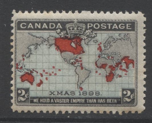 Lot 95 Canada #86 2c Black, Blue & Carmine Mercator's Projection, 1898 Imperial Penny Postage Issue, A Fine OG Single With Extra Islands & Scratch Through Ocean, Light Guideline In Right Margin