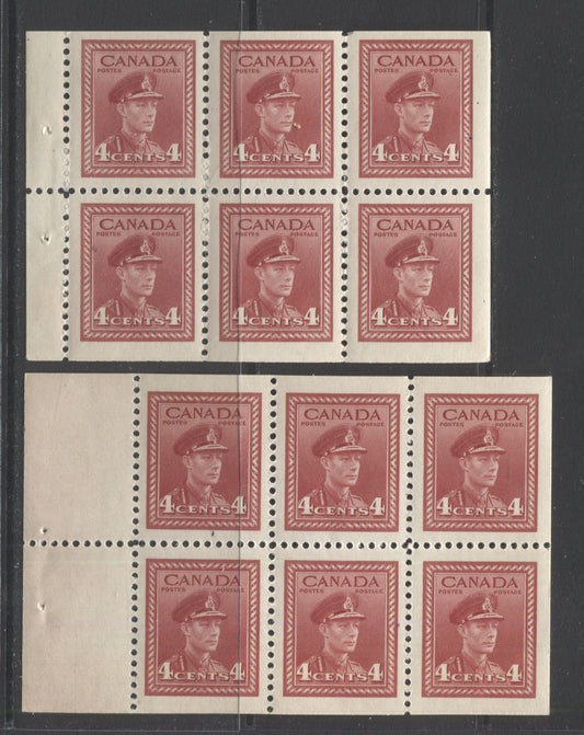 Lot 95 Canada #254a,ai 4c Dark Carmine King George VI, 1942-1943 War Issue, 2 VFNH Booklet Panes Of 6 With the Two Different Tab Widths