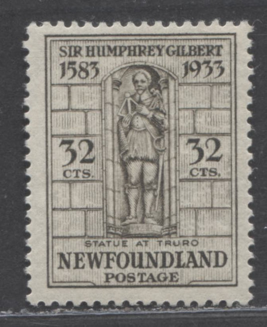 Lot 95 Newfoundland #225ii 32c Gray Gilbert Statue, 1933 Sir Humphrey Gilbert Issue, A VFOG Single Showing An Inverted Watermark