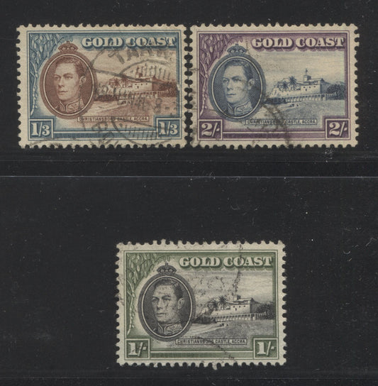Lot 96 Gold Coast SC#123-125 1938-1941 King George VI Christiansbor Castle Definitives, A F/VF Used Range Of Singles, 2017 Scott Cat. $20.15 USD, Click on Listing to See ALL Pictures