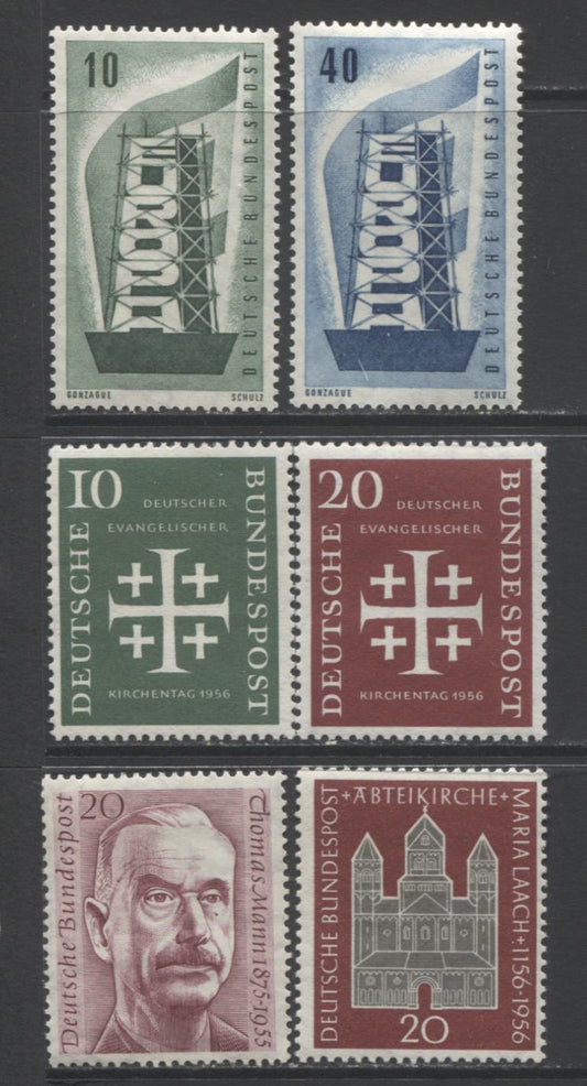 Lot 96 Germany SC#744-749 1956 Commemorative Issues, 6 Fine/Very Fine NH Examples On Dull Papers, All Untagged. Multiple Perfs. Watermarked. 2017 Scott Cat $18.75 USD