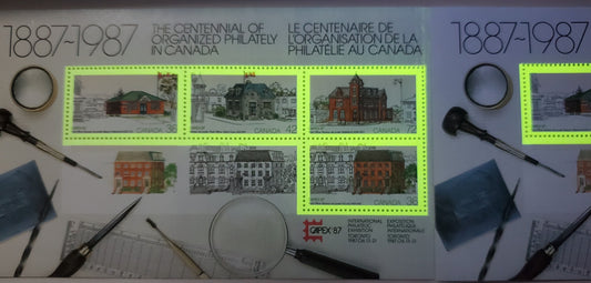 Lot 96 Canada #1125A 36c - 72c Multicolored Toronto P.O - Battleford P.O, 1987 CAPEX Issue, A VFNH Souvenir Sheet With Lighter Overall Tag Wash