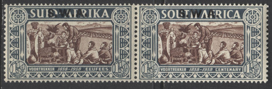 Lot 97 South West Africa SG#107, 1938 Voortrekker Centenary Overprinted Issue, A VFNH Pair, Perf 15 x 14, Mult Springbok's Head Watermark, SG. Cat. 32 GBP = $55.04