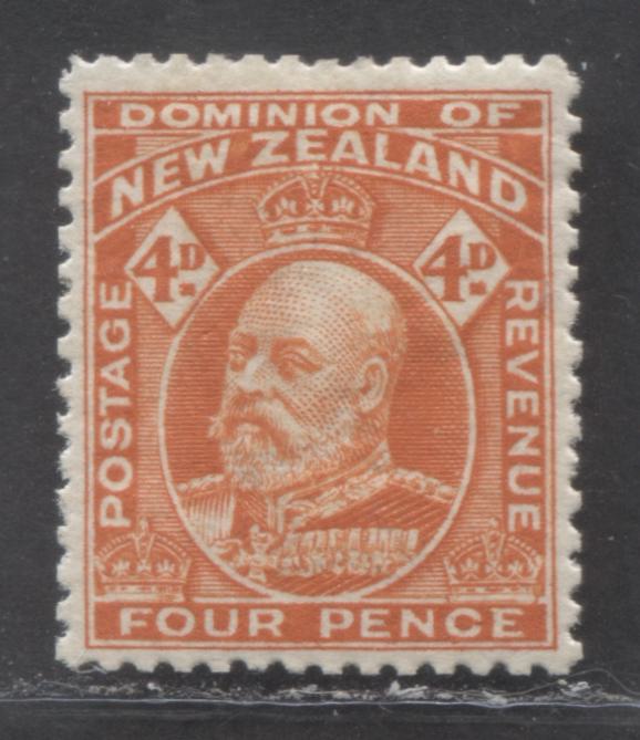 Lot 97 New Zealand SC#134a 4d Orange, Perf 14 Line 1909-1916 King Edward VII Definitive Issue, A VFOG Example, 2022 Scott Classic Cat. $20 USD, Click on Listing to See ALL Pictures