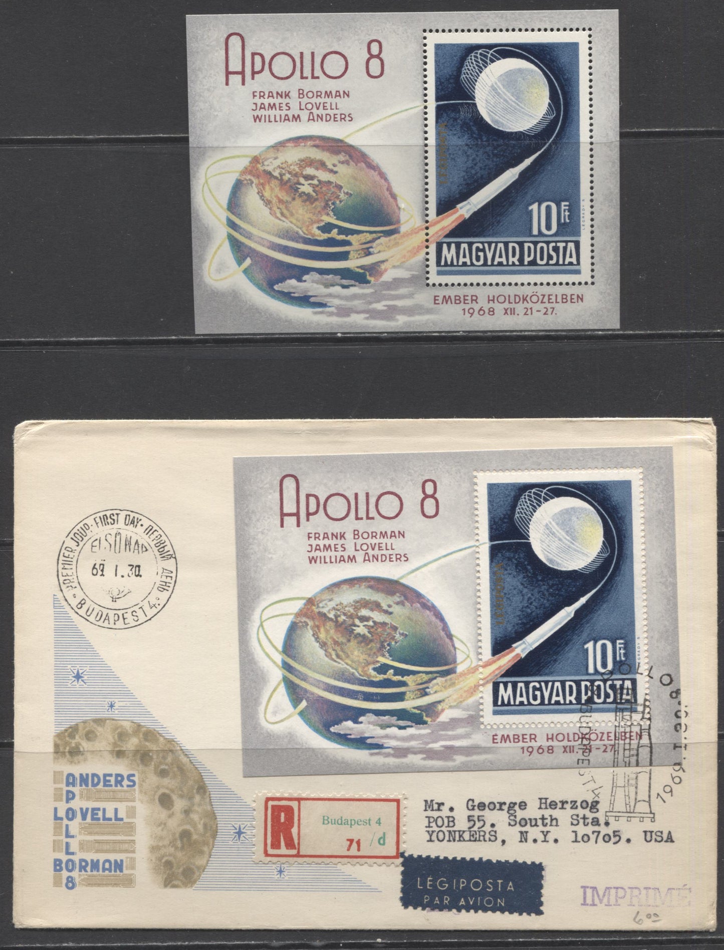 Lot 97 Hungary SC#C284-C286 1969 First Moon Flight Issue, A VFNH Range Of Souvenir Sheet, Strip Of 3 & Sheet Of 12, 2017 Scott Cat. $11.25 USD, Click on Listing to See ALL Pictures