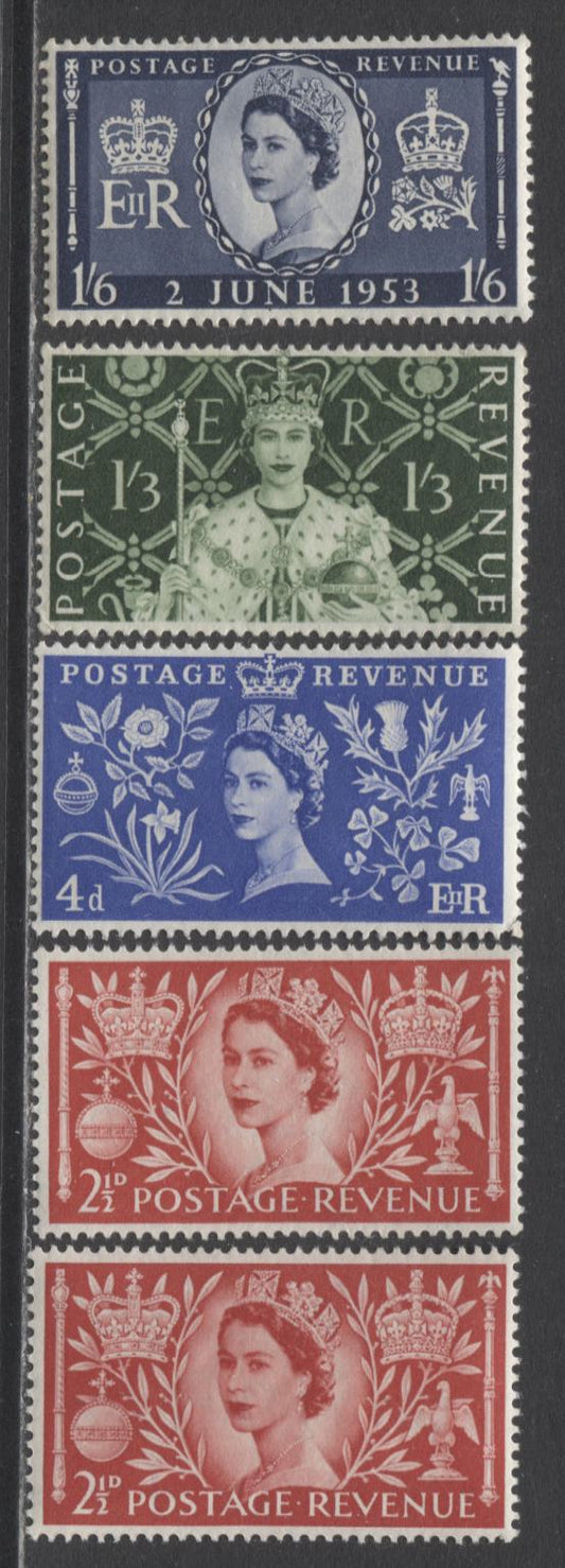 Lot 97 Great Britain SC#313-316 1953 Coronation Issue, A VFNH Range Of Singles, 2017 Scott Cat. $20 USD, Click on Listing to See ALL Pictures