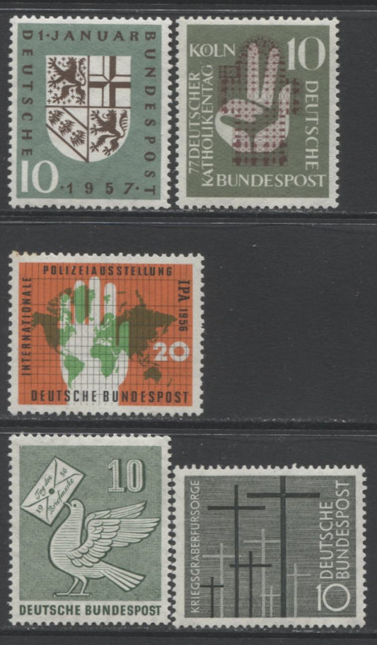 Lot 97 Germany SC#750-754 1956-1957 Commemorative Issues, 5 VFNH Examples On Dull Papers, All Untagged. Multiple Perfs. 2017 Scott Cat $8.50 USD