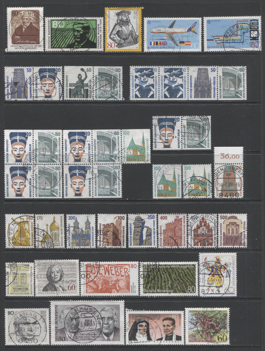 Lot 98 Germany SC#1528/1553 1987-1996 Commemoratives & Definitives, A VF Used Range Of Singles, Booklet Pairs & Partial Booklet Panes, 2017 Scott Cat. $18.2 USD, Click on Listing to See ALL Pictures