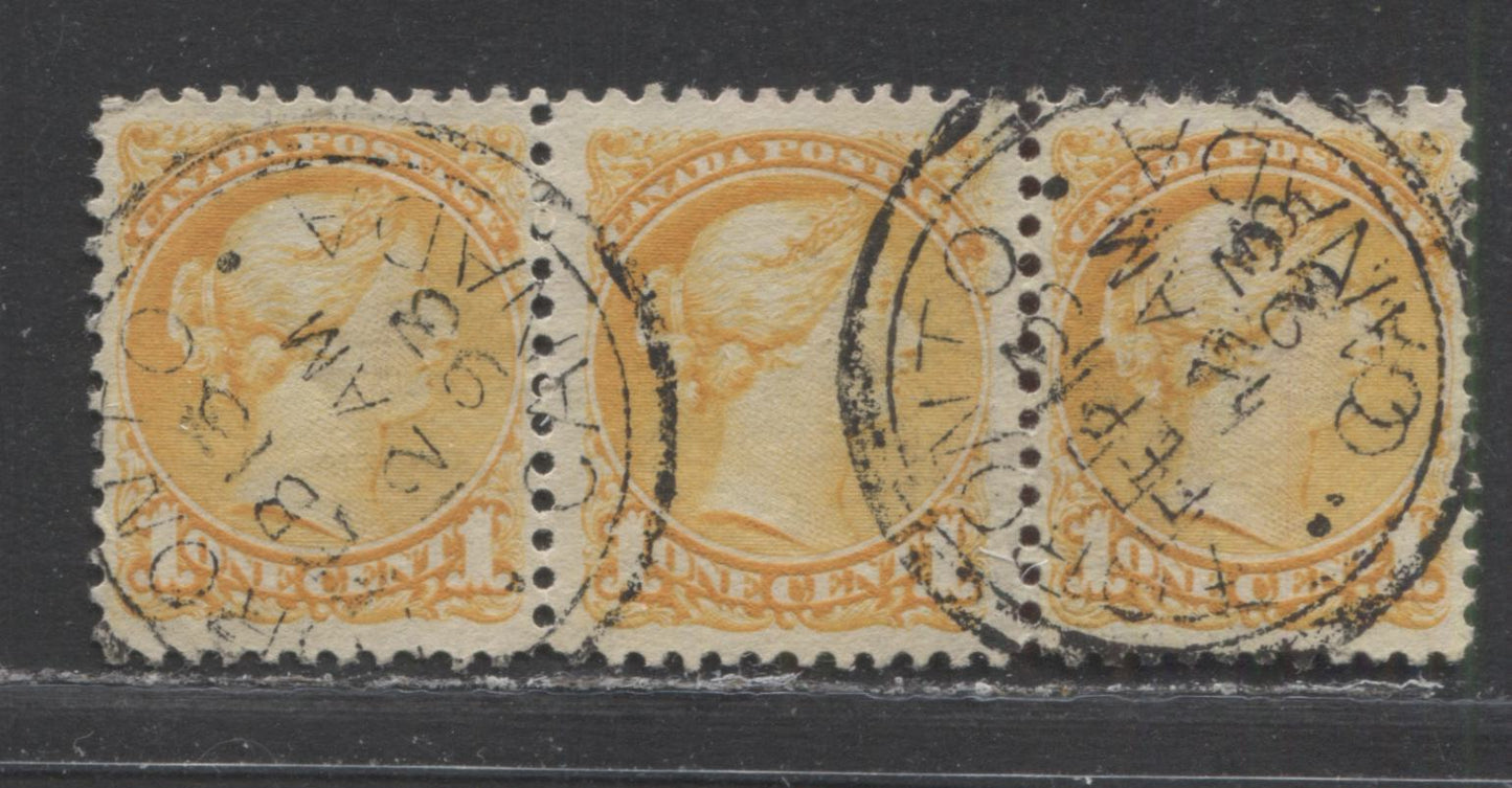 Lot 98 Canada #35ii 1c Orange Queen Victoria, 1870-1897 Small Queen Issue, A VF Used Strip of 3 Second Ottawa, 12.1 x 12, Soft Horizontal Wove, With February 13, 1893 Toronto Orb CDS Cancel