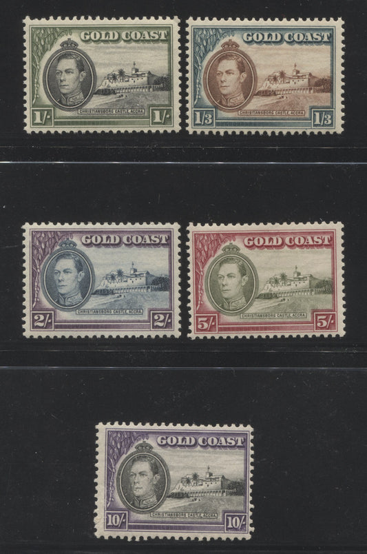 Lot 98 Gold Coast SC#123-127 1938-1941 King George VI Christiansbor Castle Definitives, A VFOG & NH Range Of Singles, 2017 Scott Cat. $22.15 USD, Click on Listing to See ALL Pictures