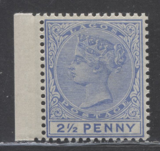Lot 98 Lagos SC#19b 2.5d Ultramarine 1887-1903 Bicolored Issue, Type 2, Larger Letters Of Value, A VFNH Example, Click on Listing to See ALL Pictures, Estimated Value $50 USD