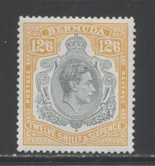 Lot 99 Bermuda SC#127a 12/6d Grey & Pale Orange, Perf. 14 on Chalky Paper 1938-1953 King George VI Keyplate Definitives, A VFOG Example, Click on Listing to See ALL Pictures