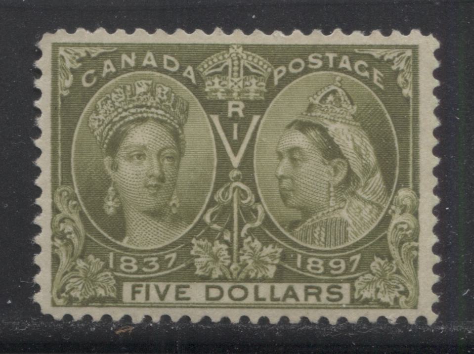 Lot 99 Canada #65 $5 Olive Green Queen Victoria, 1897 Diamond Jubilee Issue, A VFNH Example With 2019 Greene Certificate