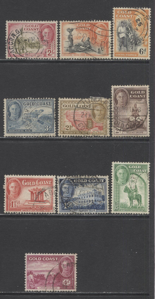 Lot 99 Gold Coast SC#130-139 1948-1953 King George VI Pictorial Definitives, A F/VF Used Range Of Singles, 2017 Scott Cat. $17.45 USD, Click on Listing to See ALL Pictures