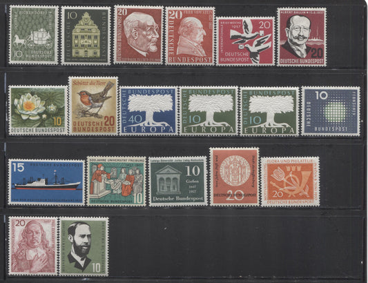 Lot 99 Germany SC#762-779 1957 Commemorative Issues, 19 VFNH Examples On Dull Papers. Multiple Perfs. 2017 Scott Cat $19.80 USD