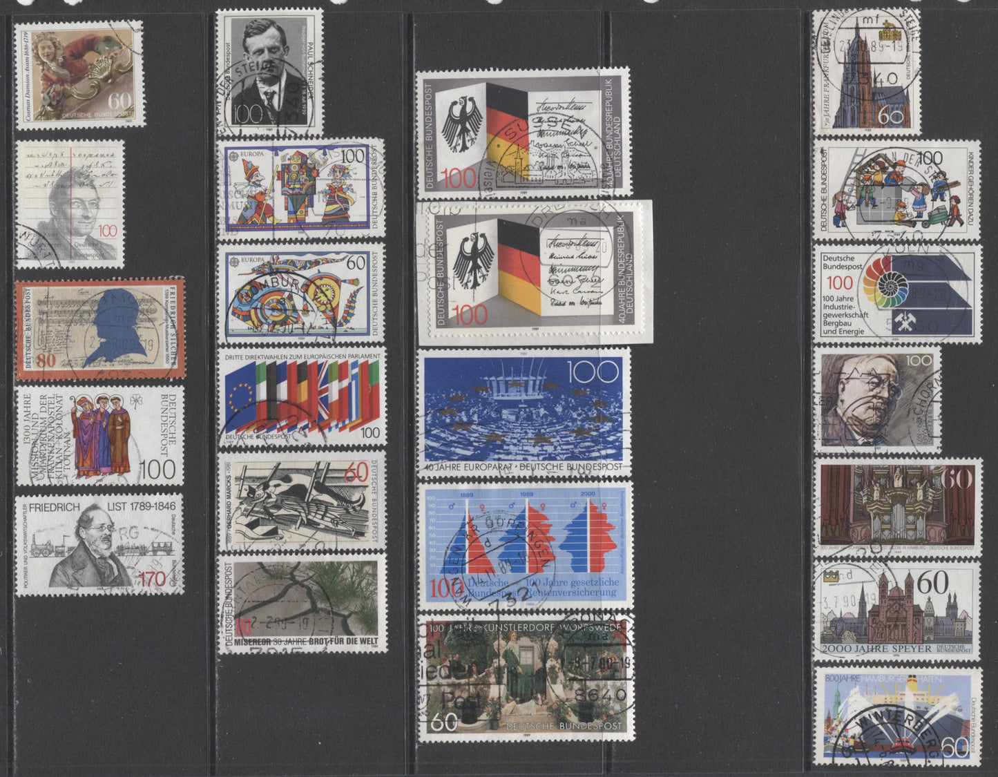 Lot 99 Germany SC#1554/1591 1988-1990 Commemoratives, A VF Used Range Of Singles, 2017 Scott Cat. $20.4 USD, Click on Listing to See ALL Pictures