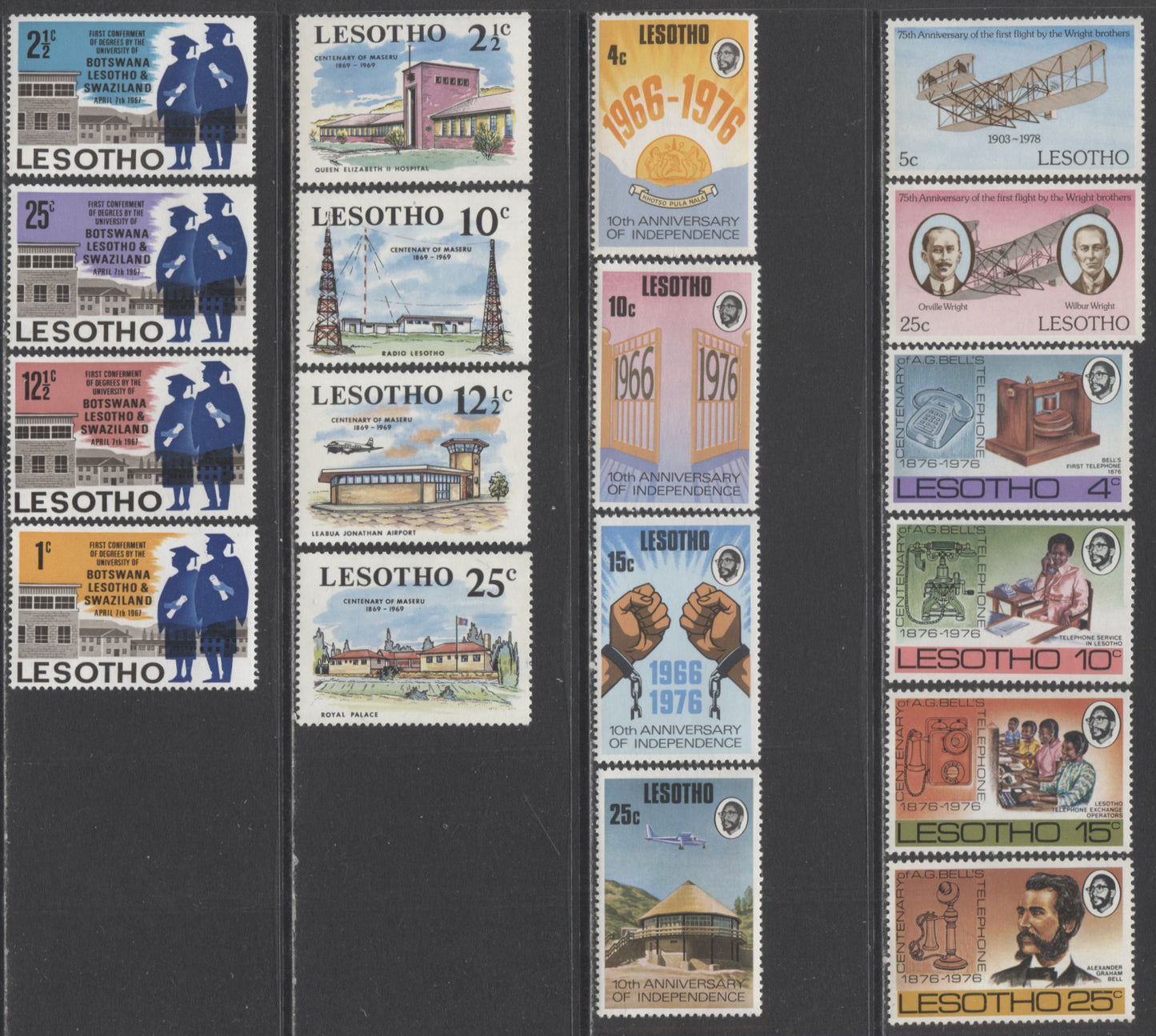 Lot 99 Lesotho SC#37/320 1967-1981 Commemoratives, A VFNH Range Of Singles, Souvenir Sheet & Strip Of 5, 2017 Scott Cat. $11.4 USD, Click on Listing to See ALL Pictures