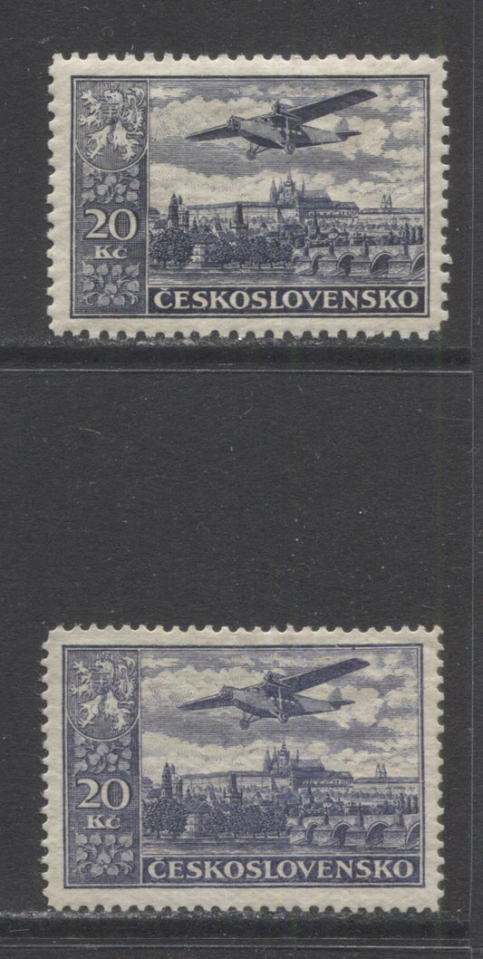 Lot D Czechoslovakia SC#C17-C17b 1930 20kc Violet Blue Airmail Issue, A VFNH Range Of Singles, 2017 Scott Cat. $8.75 USD, Click on Listing to See ALL Pictures