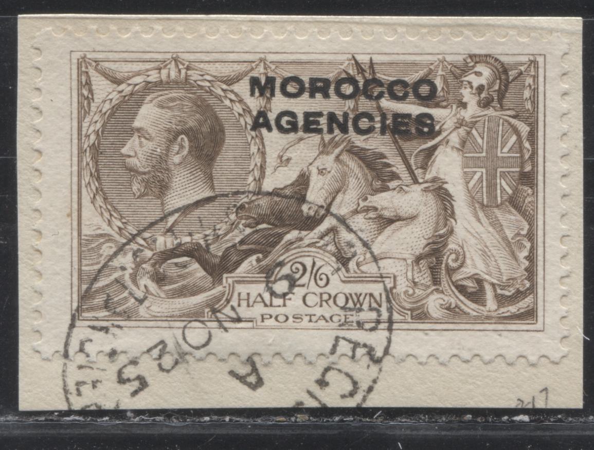 Morocco Agencies British Currency #218 (SG#53) 2/6d Chocolate Brown, 1919-1924 King George V Seahorse, Overprinted Bradbury Wilkinson Printing, a Very Fine Used Example on Piece
