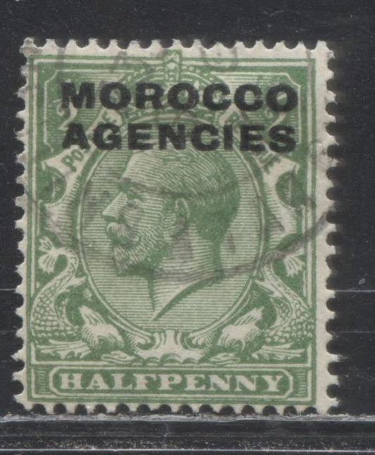 Morocco Agencies British Currency #230 (SG#55b) 1/2d Green, 1924-1934 King George V Heads, Watermarked Block Cypher, a Fine Used Example of the Type 8 Overprint