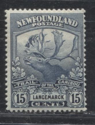 Newfoundland #124 15c Steel Blue Langemarck, 1919-1923 Trail of the Caribou Issue, A Fine Mint OG Example, Line Perf. 14.2 x 14.1
