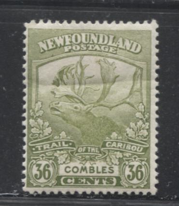 Newfoundland #126 36c Sage Green Combles, 1919-1923 Trail of the Caribou Issue, A VG Mint OG Example, Line Perf. 14.2 x 14