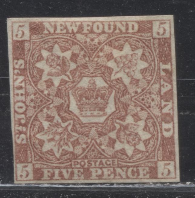 Newfoundland #19a 5d Venetian Red (Orange Brown), Crown and Heraldic Flowers, 1861-1862 Pence Issue, A Fine Mint Part OG Example on Medium Hard Wove Paper