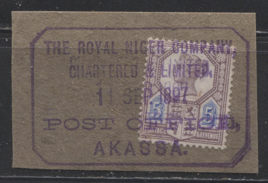 Niger Company Territories SG#Z36 5d Ultramarine & Purple, Die 2, Queen Victoria, 1887-1901 Jubilee Issue, A Fine Used Example Tied to Piece by Royal Niger Company Akassa Cancel