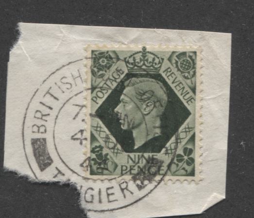 Morocco Agencies - GB Stamps Used in Morocco #Z189 9d Deep Olive Green, King George VI, a VF Used Single Tied to Piece by October 4, 1944 Tangier Cancel