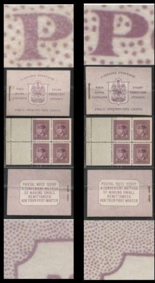 Lot 277 Canada #BK35c 1942-1949 War Issue, Complete 25¢ English Booklets, 2 Panes of 3c Rosy Plum, Smooth Vertical Wove Paper, Harris Front Cover Type IIf, Back Cover Types Cbii and Cbiii, 7c and 6c Airmail Rate Page