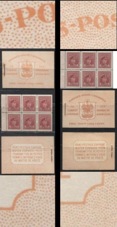 Lot 279 Canada #BK36d 1942-1949 War Issue, Complete 25¢ French Booklet, 1 Pane of 4c Carmine-Red, Vertical Wove Paper, Harris Front Cover IIs and IIt, Back Cover Types Di and Diii, 7c and 6c Rate Page
