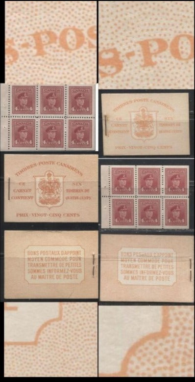 Lot 283 Canada #BK36d 1942-1949 War Issue, Complete 25¢ French Booklet, 1 Pane of 4c Carmine-Red, Vertical Wove Paper, Harris Front Cover IIt and IIu, Back Cover Type Di and Div, 7c and 6c Rate Page