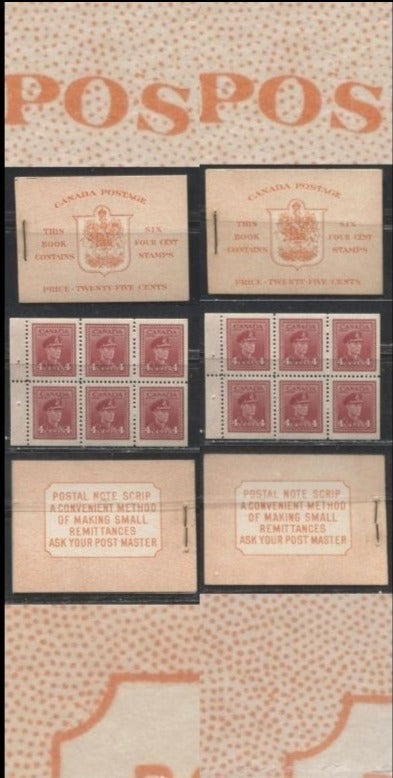 Lot 281 Canada #BK36g 1942-1949 War Issue, Complete 25¢ English Booklet, 1 Pane of 4c Carmine-Red, Vertical Wove Paper, Harris Front Cover IIi, Back Cover Type Cbiii and Cbiv, 7c and 6c Rate Page
