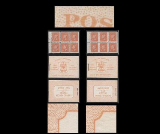 Canada #BK42a 1949-1953 Postes-Postage Issue Two Different Complete 25c English Booklets Containing 1 Pane of 6 of the 4c Orange King George VI Harris Front Cover Type IIi , Back Cover Eiii and Eiv, No Rate Page