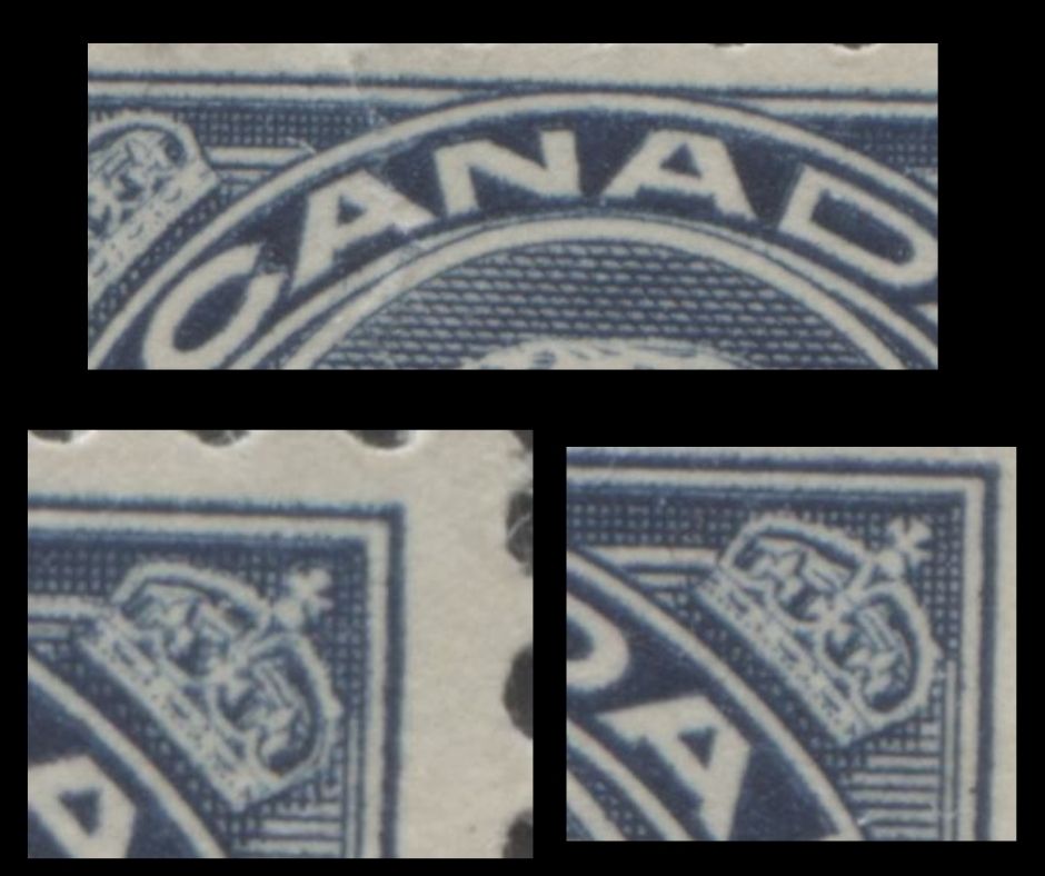 Lot 126 Canada #199iv 5c Dark Blue King George V, 1932 Medallion Issue, A FOG Pair With A Re-touched Bluenose Entry, Pl 2 UL Pos 79
