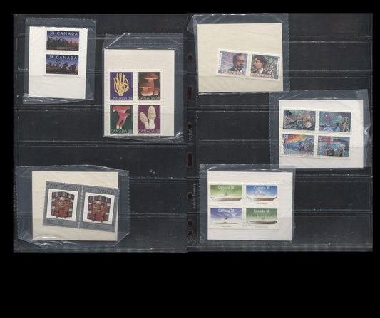 Lot 60 Canada #1229/1250 38c & 50c Multicoloured, 1989 Native Boats - Regiments, 6 Canada Post Sealed Packs Containing VFNH Pairs and Blocks With Type 2b & 5a Style Philatelic Service Card Inserts