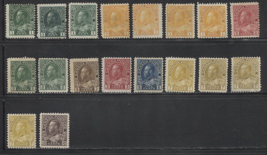 Canada #104/116 1c Green - 10c Plum King King George V,  1911-1928 Admiral Issue, A Specialized Lot of 18 Very Good OG Stamps Including Many Shades and Printings