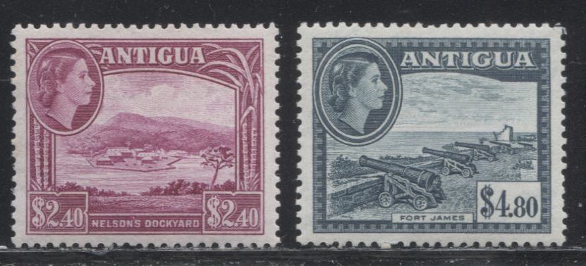 Antigua SG#133-134, 1953-1961 Waterlow Pictorial Definitive Issue, VFNH Examples of the $2.40 Bright Reddish Purple and $4.80 Slate Blue