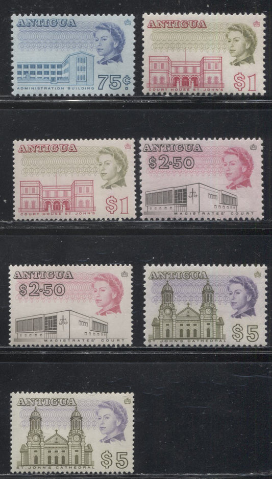 Antigua SG#192-193, 193b-195a, 1966-1970 Pictorial Definitive Issue, a VFNH Part Set From the 75c to $5, Including Both Perforations and Glazed Papers